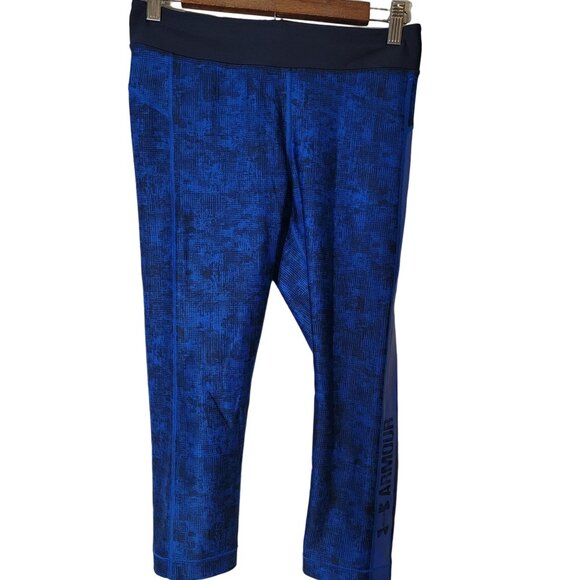 Under Armour Heat Gear Capri‎ Leggings Size Medium Blue Compression - Picture 2 of 5